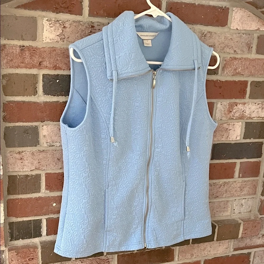 CHRISTOPHER & BANKS Sky Blue Floral Textured Full Zip Vest Size M - Picture 4 of 12